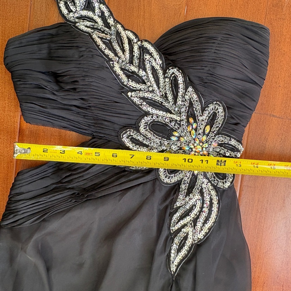 Cassandra Stone‎ Mac Duggal Black One Shoulder Sequin Cutout Gown Dress Size 8 - Picture 10 of 14